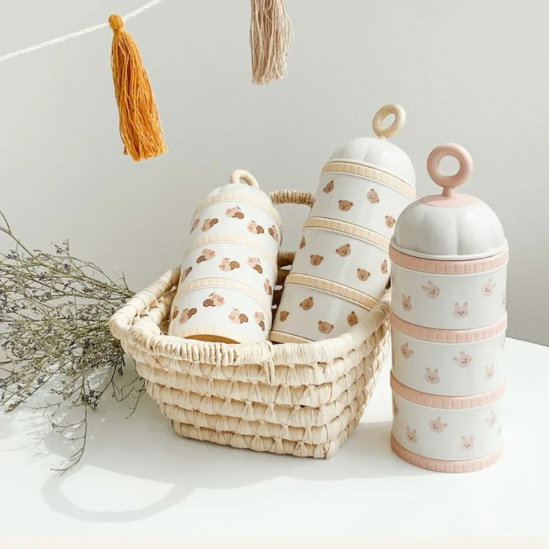 3 Layer Baby Formula Milk Storage Bear Infant Portable Milk Powder Formula Dispenser Food Container Storage Snack Box Baby Stuff baby food storage containers portable food storage box baby milk powder dispenser