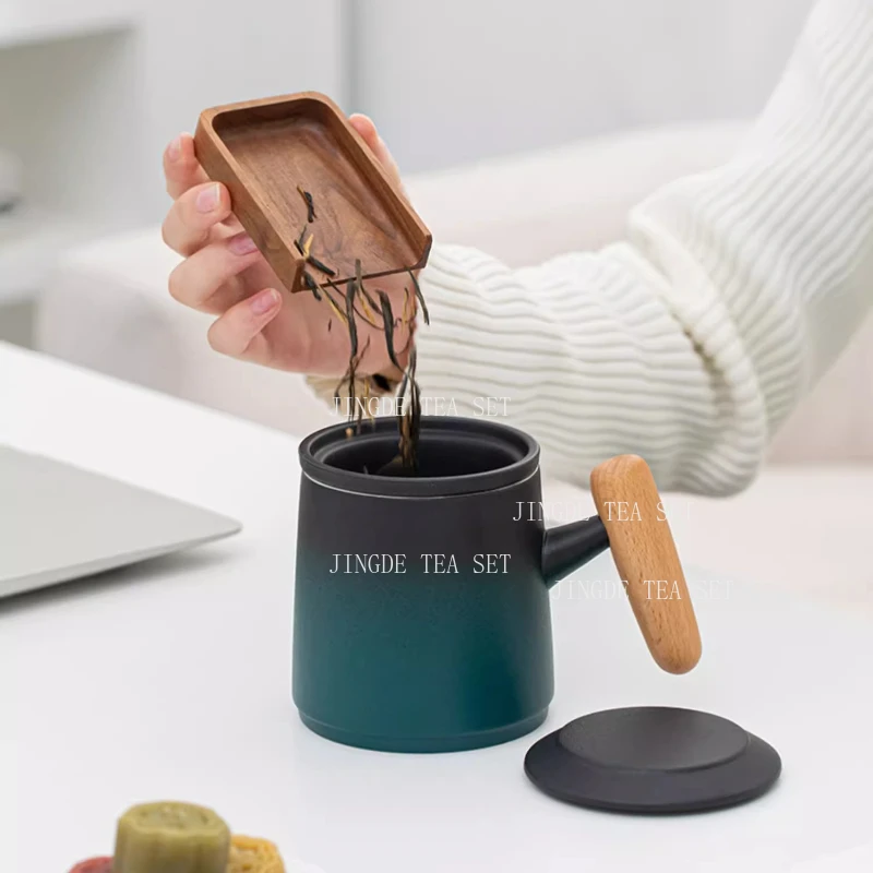 450ml Ceramic Mug Household Water Separation Cup Office Covered Filter Cup Tea Steeping Cup Drinking Utensils Teaset Accessories