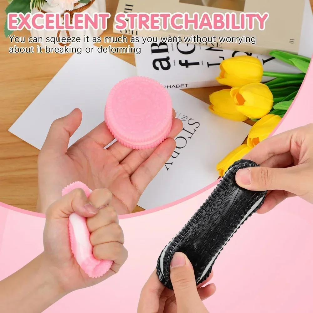 2PCS/1PC Silicone Biscuit Stress Relief Squishy Toys Fidget Pinching Squeeze Toy for Children Adults Soft Cookie Antistress Toy 3