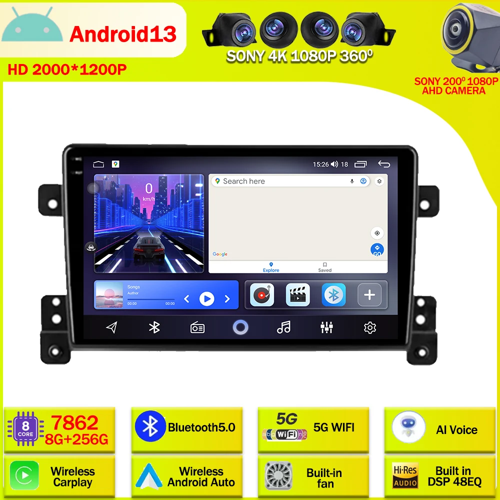 

Автомагнитола на Android 13, мультимедийный видеоплеер, навигация GPS для Suzuki Grand Vitara 3 2005 - 2015 4G BT5.0, головное устройство No 2din dvd