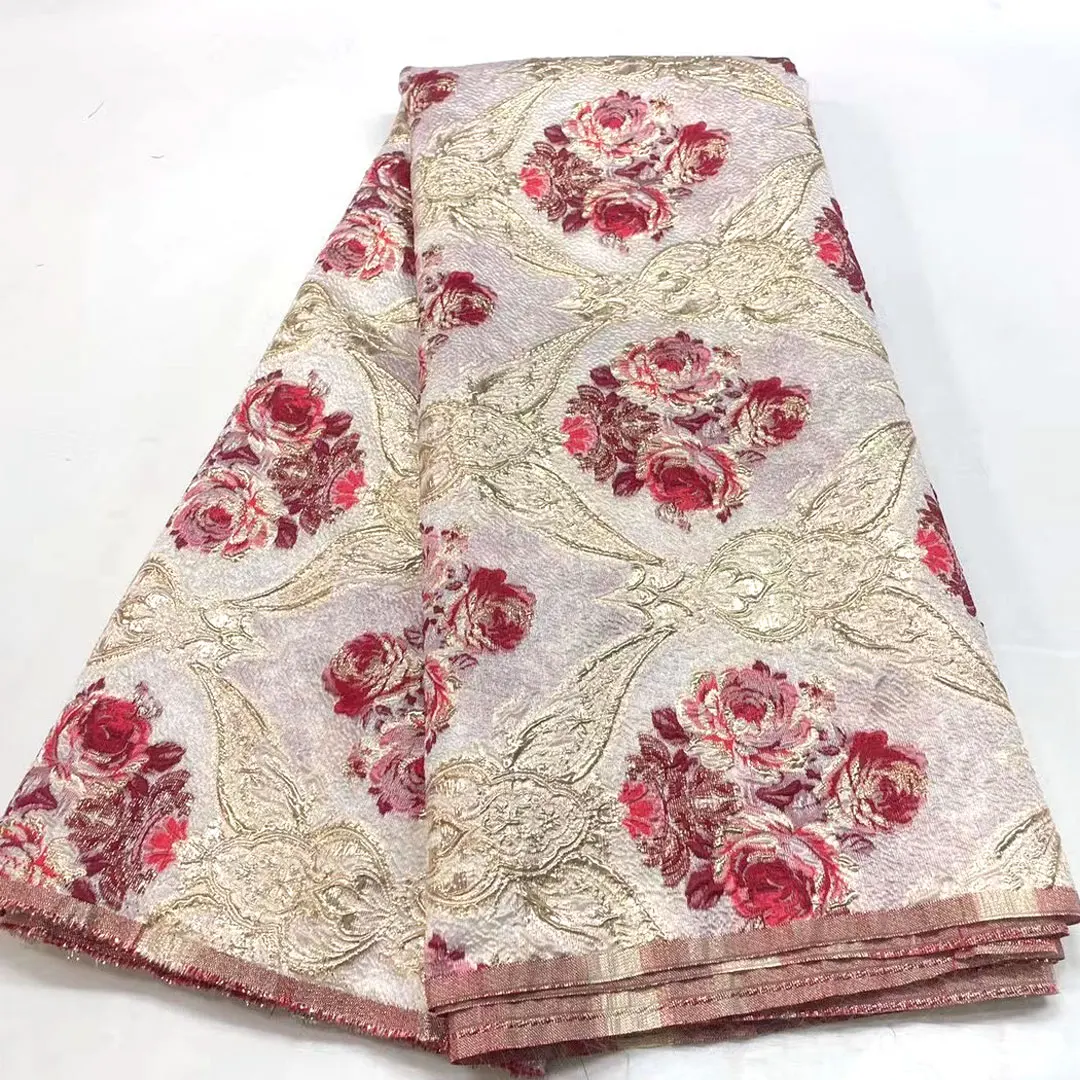 

2022 Latest African Jacquard Lace Fabric 5 yards French Lace Embroidery Nigerian Guinea Brocade Fabric for Wedding Dress Hmd2010
