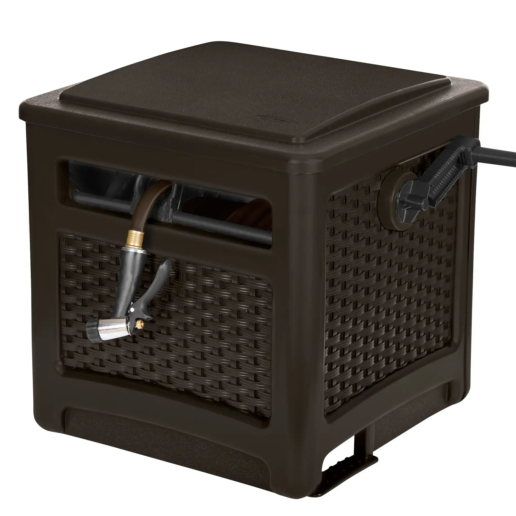

225 ft. Smart Trak Wicker Garden Hose Reel Guide and Hideaway, Java Brown, storage