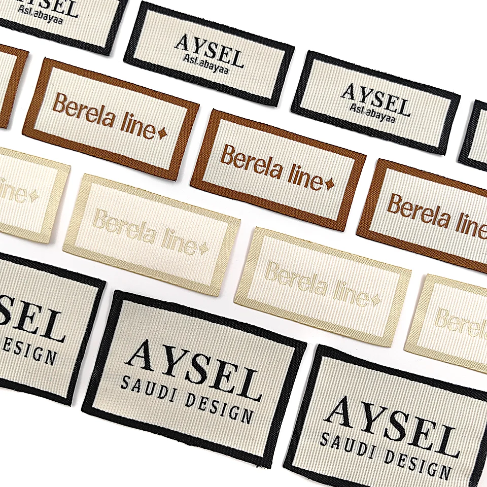 Luxury Woven Labels for Clothing Cut and Fold Textured Damask Embroidery Label Woven Neck Tags Sew on Collar