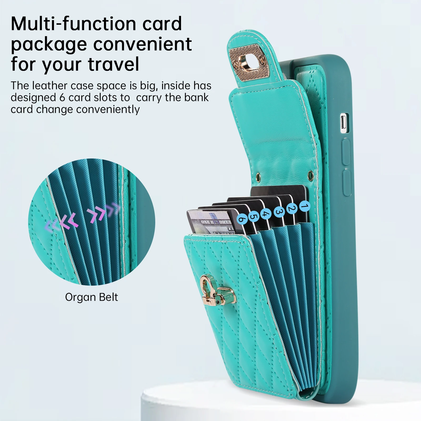 Multi Cards Holder Wallet Flip Leather Cover for iPhone 15
