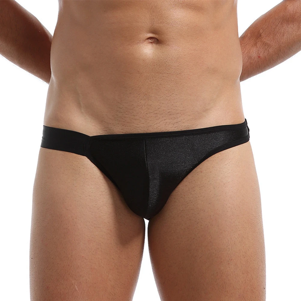 

Sexy Men G-String Bulge Pouch Thong Oil Shiny Underpanties Solid Bikini Briefs Smooth Elasticity Underwear Erotic Lingerie