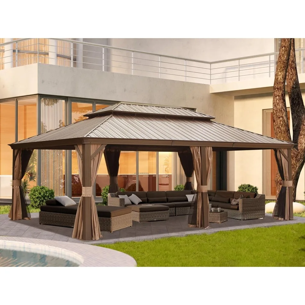 14x22FT Hardtop Gazebo, Permanent Outdoor Gazebo with Galvanized Steel Double Roof and Aluminum Frame Large Pavilion Gazebo