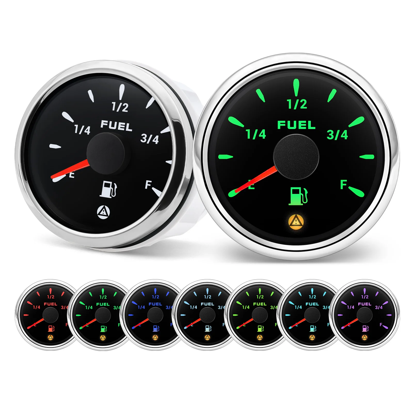 자동 자동차 2 52mm 연료 레벨 게이지 깜박이는 경보 0-190ohm 240-33ohm 10-180ohm 0-90ohm 오일 탱크 미터 표시기 7 색 LED