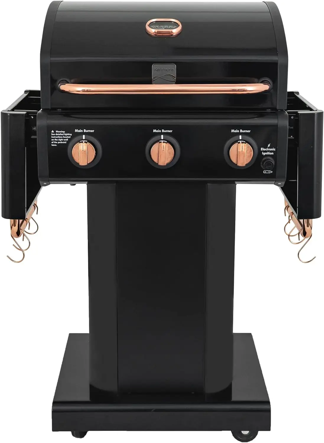 3-Burner Gas Grill Foldable Side Tables Cast Iron Cooking Grates Warming Rack Hooks for BBQ Grilling Tools Propane Gas Barbecue