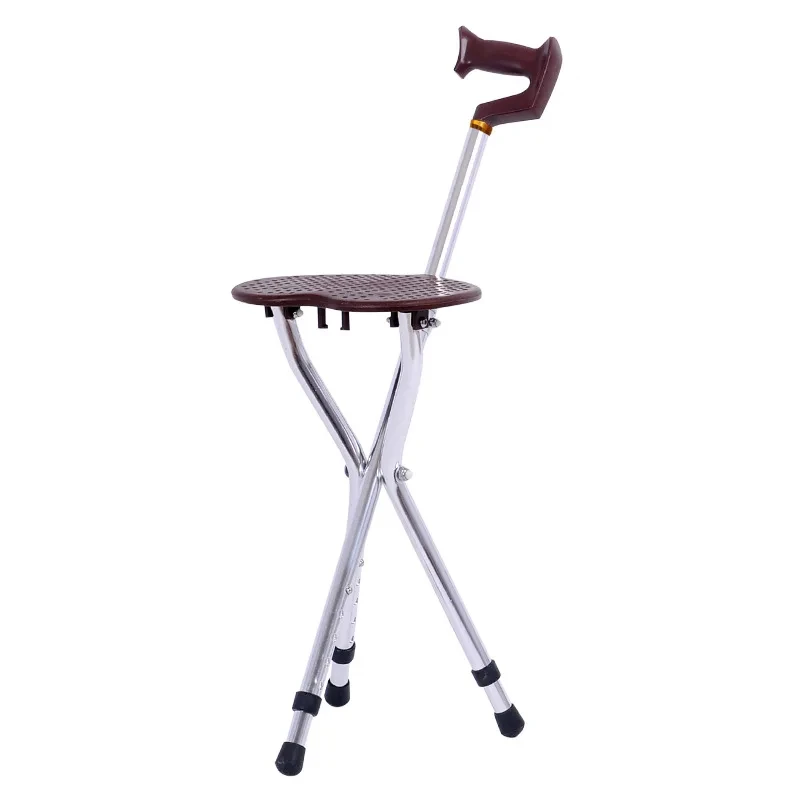 

Adjustable Foldable Cane Chair Stool Seat Portable Crutch Elderly Care Walking Cane Stick Chair Three Legs 2024 New