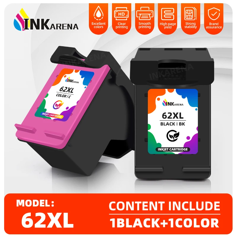 

Inkarena Ink Cartridge Replacement For HP 62XL 62 XL For HP62 Envy 5640 OfficeJet 200 5540 5740 5542 7640 Printers