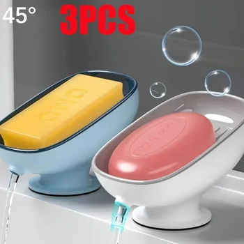 Super Suction  Cup Soap Dish with drain water for Bathroom Soap Holder Sponge Holder Soap  Leaf Shape Bathroom Supplies