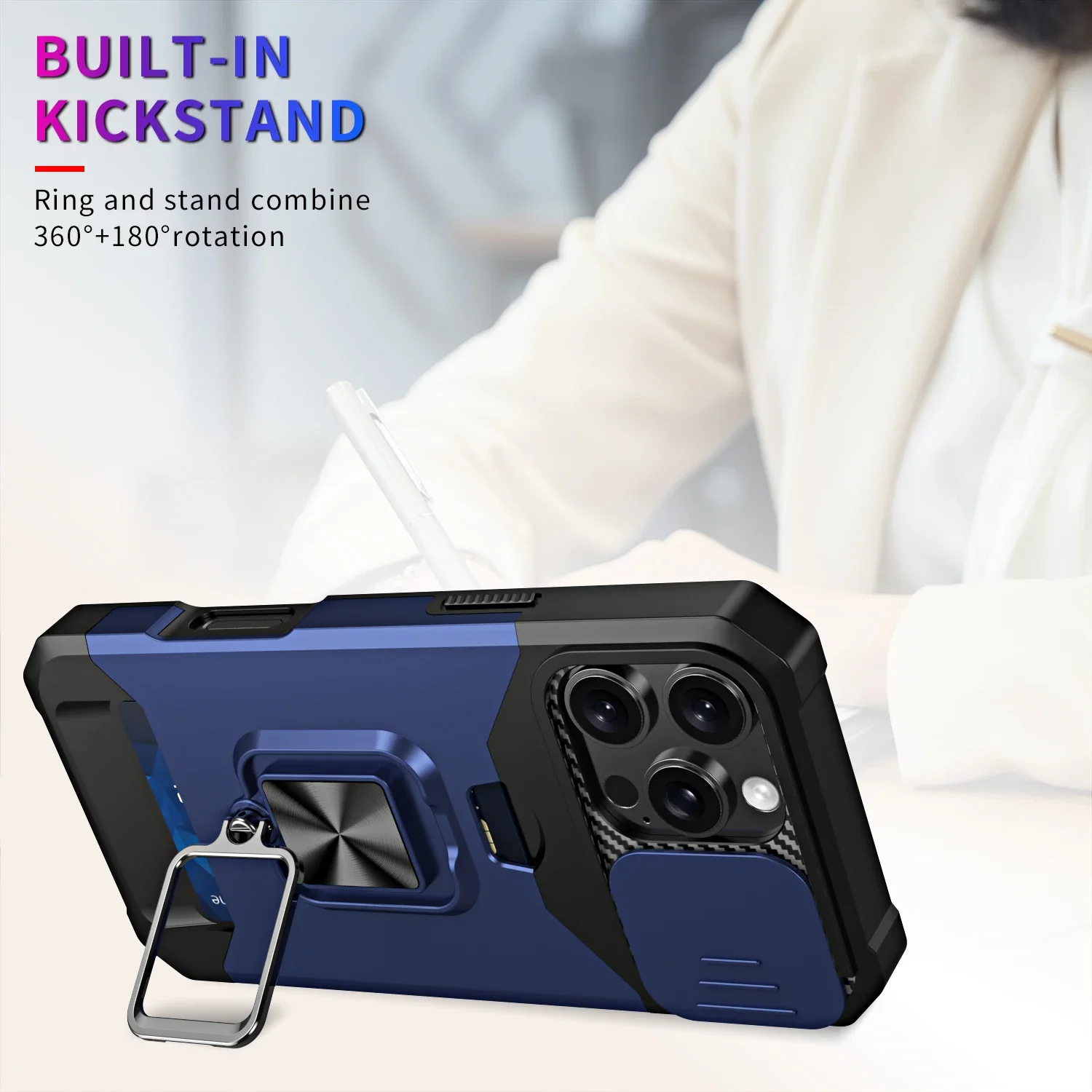 Magnetic Shockproof Armor Case with Card Holder and Ring Protection