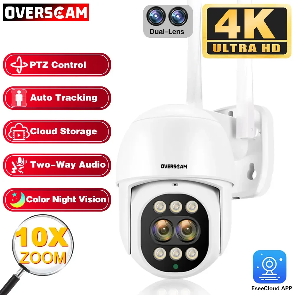 4K Dual Lens 10X Digital Zoom Security Camera WiFi 8MP Outdoor PTZ Video Surveillance CCTV Color Vision Smart Home AI Protection