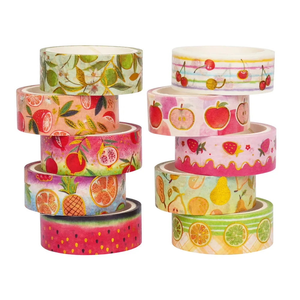 

10 pcs/pack Cartoon Fruit Gilding Washi Tape Set DIY Scrapbooking Sticker Label Masking Tape School Office Supply Stationery