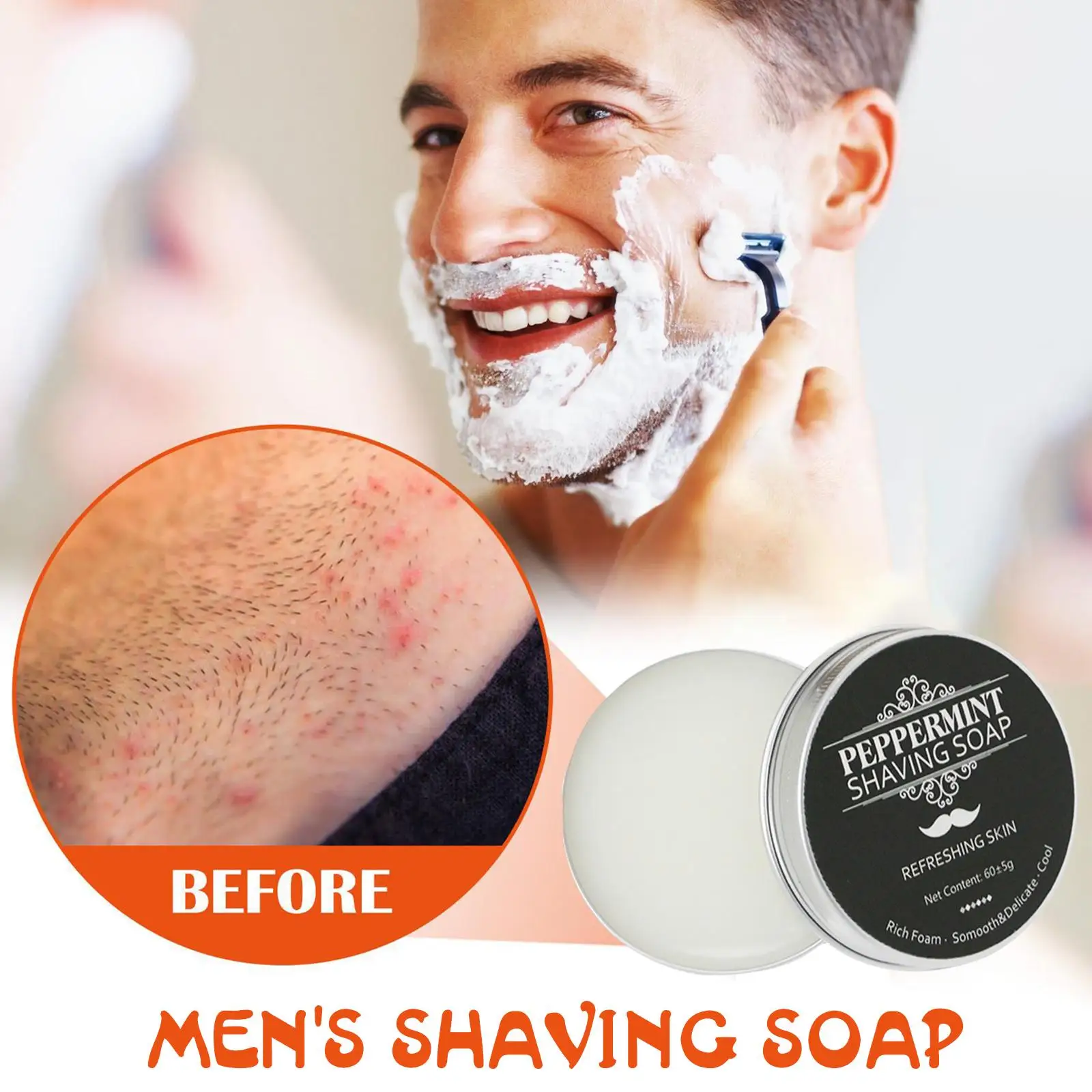 

60g Men's Shaving Soap Mint Scent Foam Rich Gentle Not Cream Stimulating Handmade Soap Shave Beard Gentle U7T0