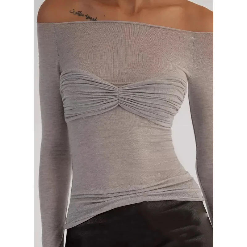 

2023 Fashion New Small Sexy Dreamy Exquisite Fold Knitted Tops Women Elegant Long Sleeve Slim Bottoming Shirt Minimalist Style