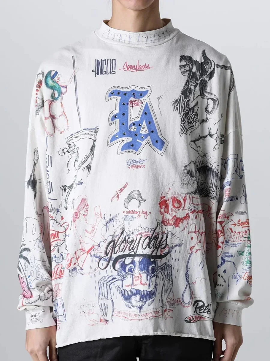 

Футболка Мужская/Женская хлопковая с длинным рукавом, Классическая рубашка в стиле хип-хоп, с принтом в стиле Святого Валентина, тенниска с принтом граффити, 1:1