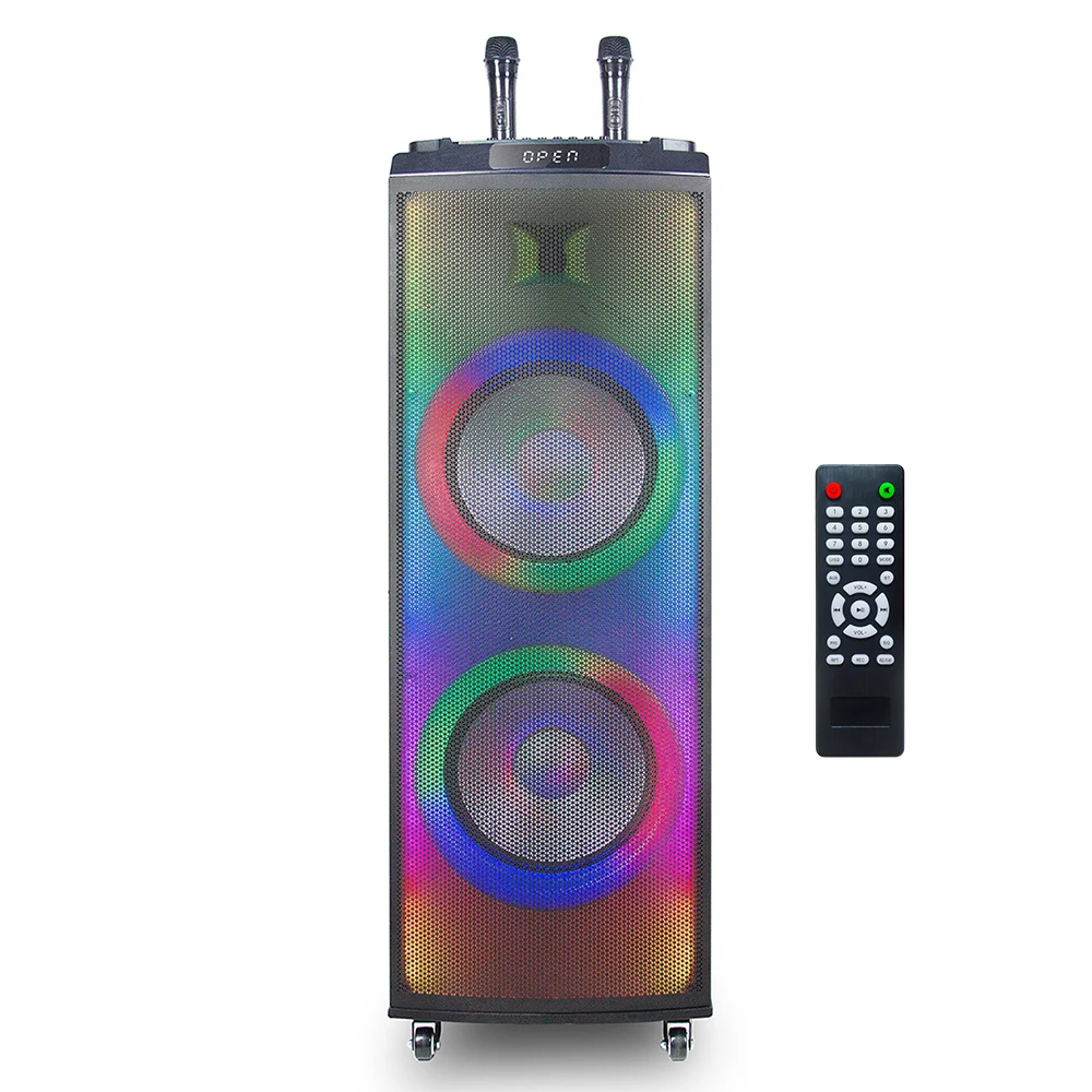 

warehouse clearance dual 12 inch woofer outdoor party flame led wireless mic tws bt 5.0 hifi speaker