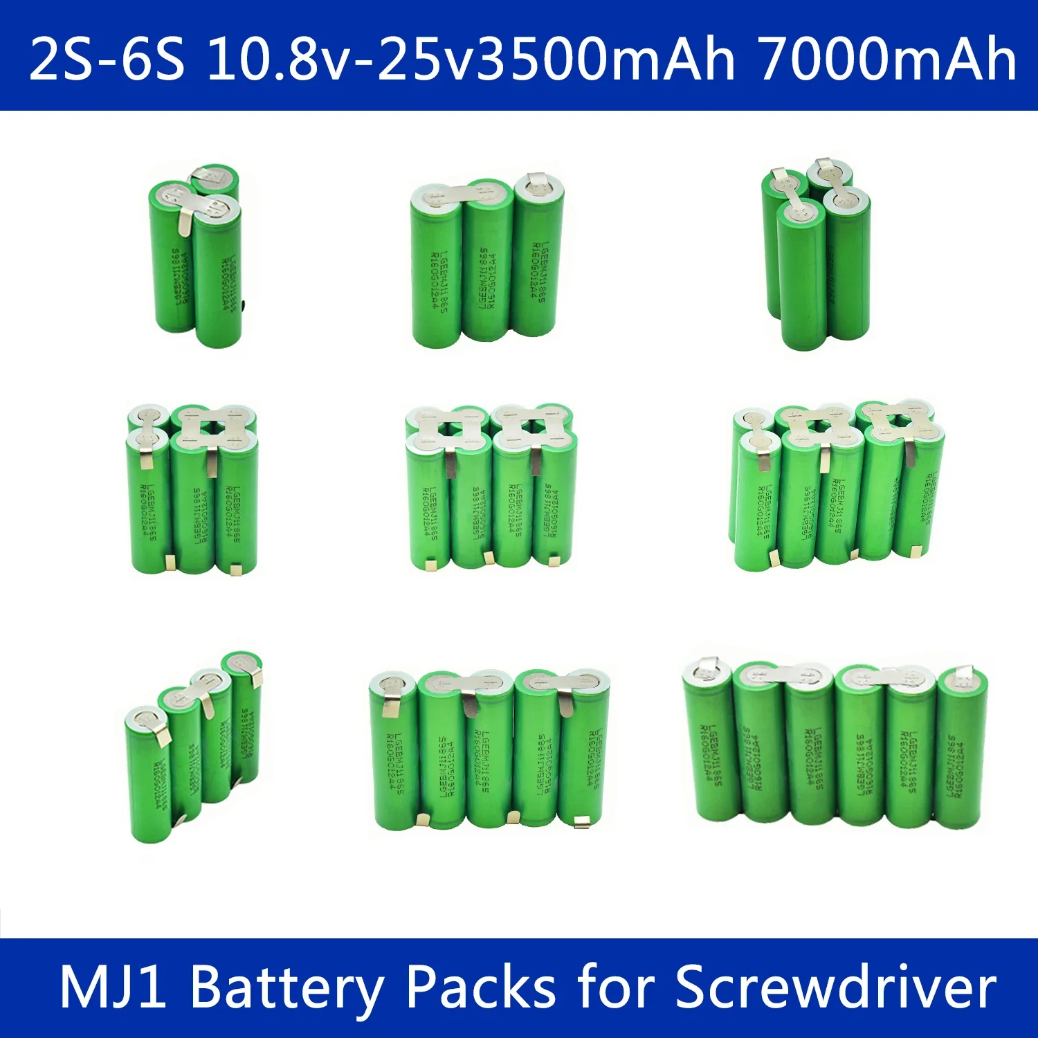 

18650 MJ1 3500mAh 7000mAh 20 amps 3S 4S 5S 6S 8S 7.4V 12.6V 14.8V 18V 25.2V 29.6V For Screwdriver batteries weld battery pack
