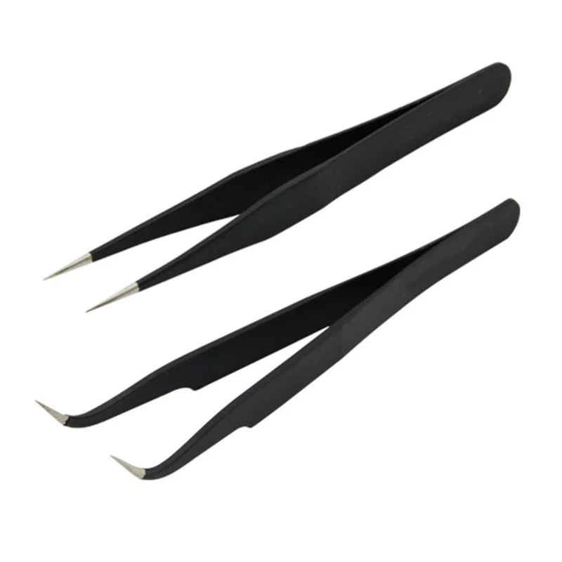 2-teiliges Set Strass-Pinzetten aus Edelstahl, gerade und gebogen, zum Aufsetzen von künstlichen Wimpern und für Nageldekorationen – Detail 1