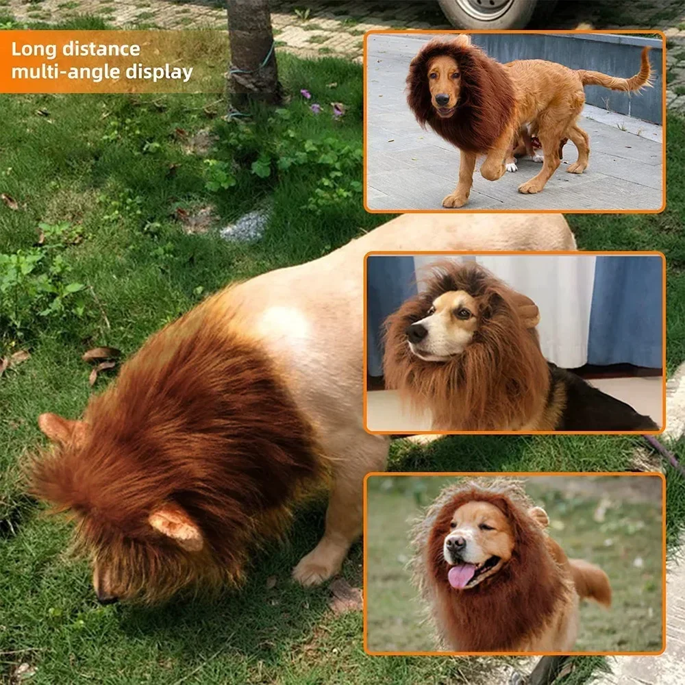 Neue süße Haustier Hund Cosplay Kleidung Kostüm Löwe Mähne Winter warmes Haustier für große Hunde Party Dekoration mit Ohr Haustier Zubehör – Detail 4