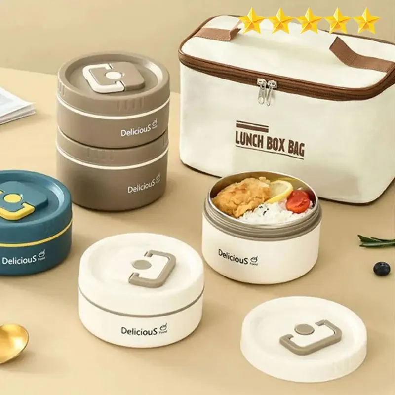 1pcs Portable thermal lunch box Set of Adult Stainless Steel Thermal Lunch Box for Hot Food Bag Neutral