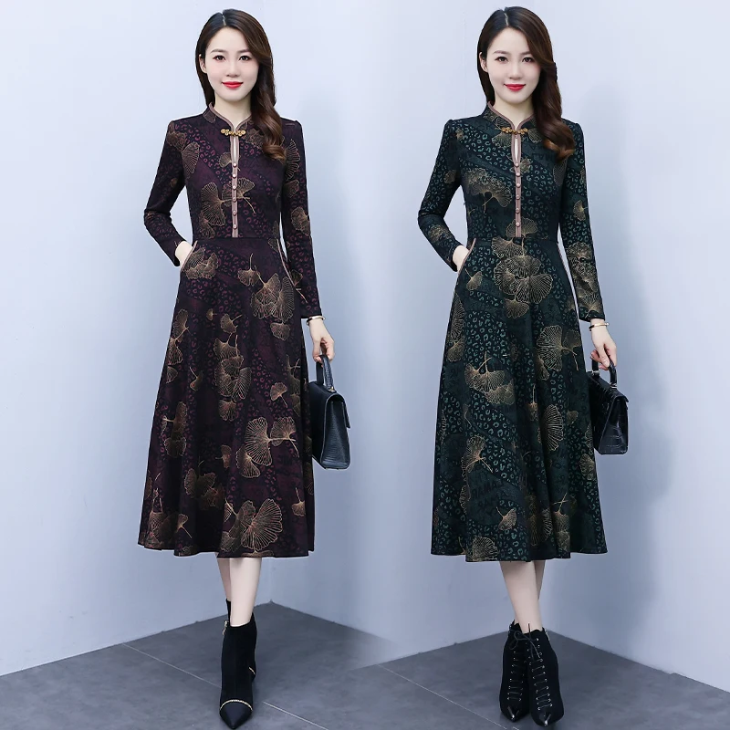 

Temperament fashion 2023 autumn dress new Lady Mother casual elegant printed dress party must wear