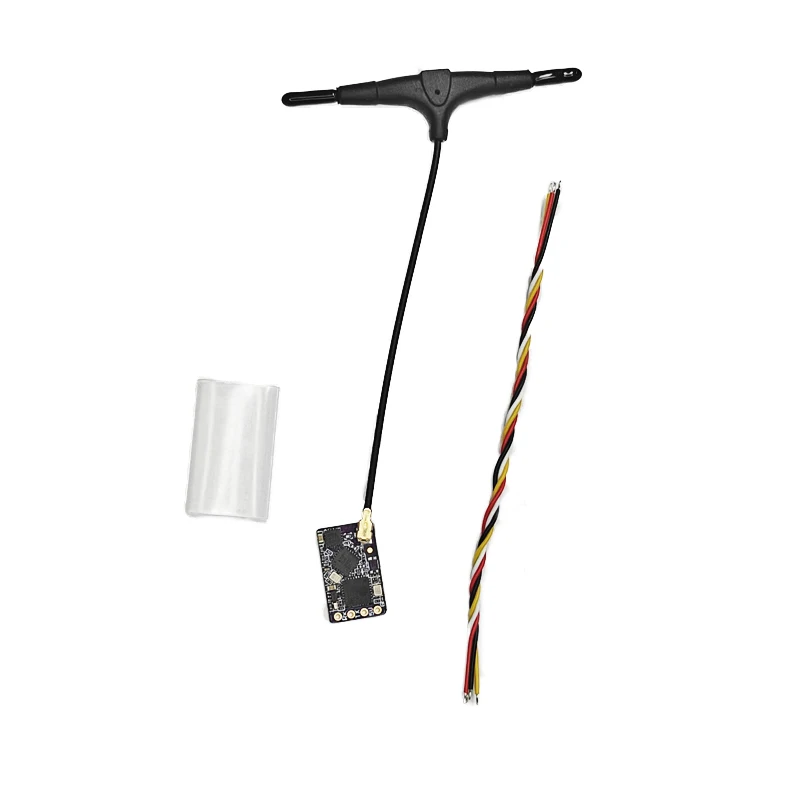 Récepteur ELRS 2.4G ExpressLRS haute vitesse pour drone FPV installé sur un châssis de drone, câbles de liaison visibles.