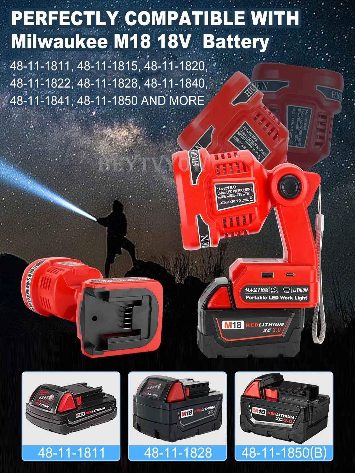 Portable Cordless LED Work Light for Milwaukee M18 18V Battery Portable LED Flas