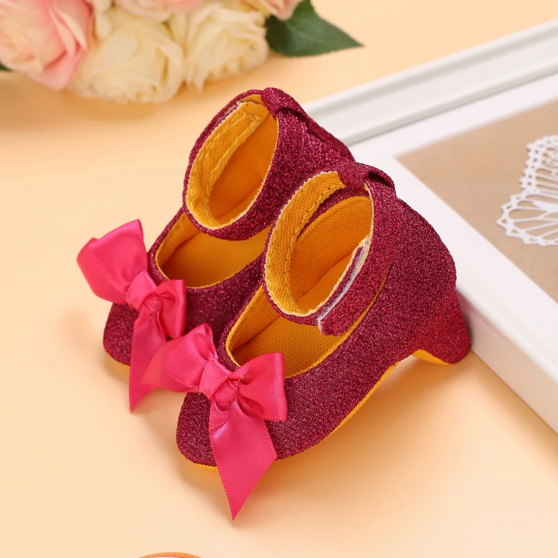Hot Newborn Infant Baby Fashion Girls High Heels Shoes Princess Bow First Birthday Party Crib Shoes Photo Props Shoes 0-12Months 6
