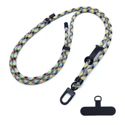 Adjustable Crossbody Phone Lanyard - Stylish Anti - Lost Strap with Card Holder - Polyester / Nylon (Green strips)