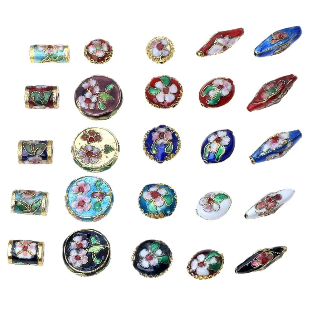Wheel/Cylinder Shape Enamel Handmade Craft Flower Cloisonne Copper Spacer Beads Charms For