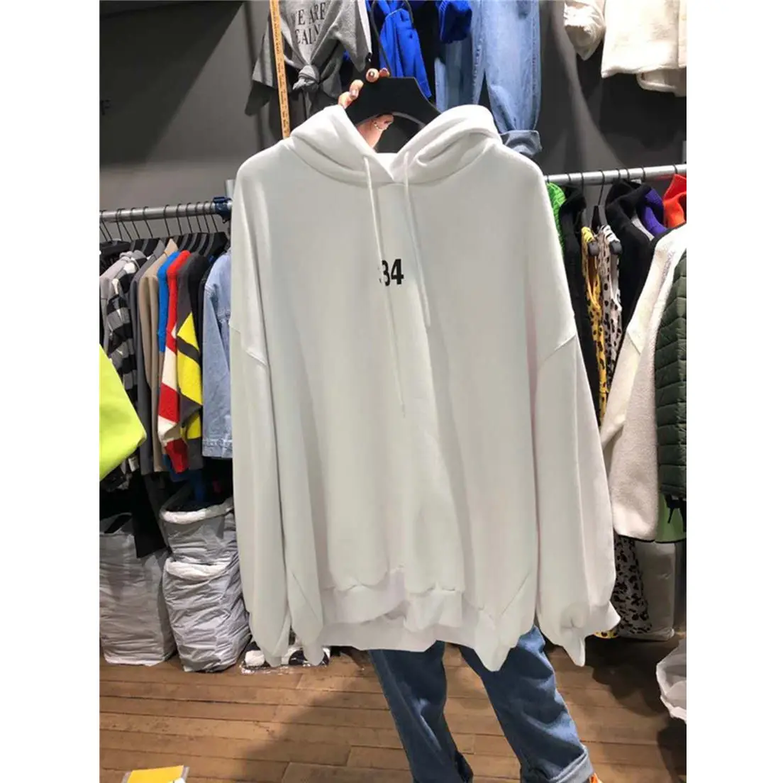 Loose Drawstring Fleece Sweater SweatershirAutumn Winter New Women Fashion Neon Green Long Sleeve Hoodies Korea Dongdaemun