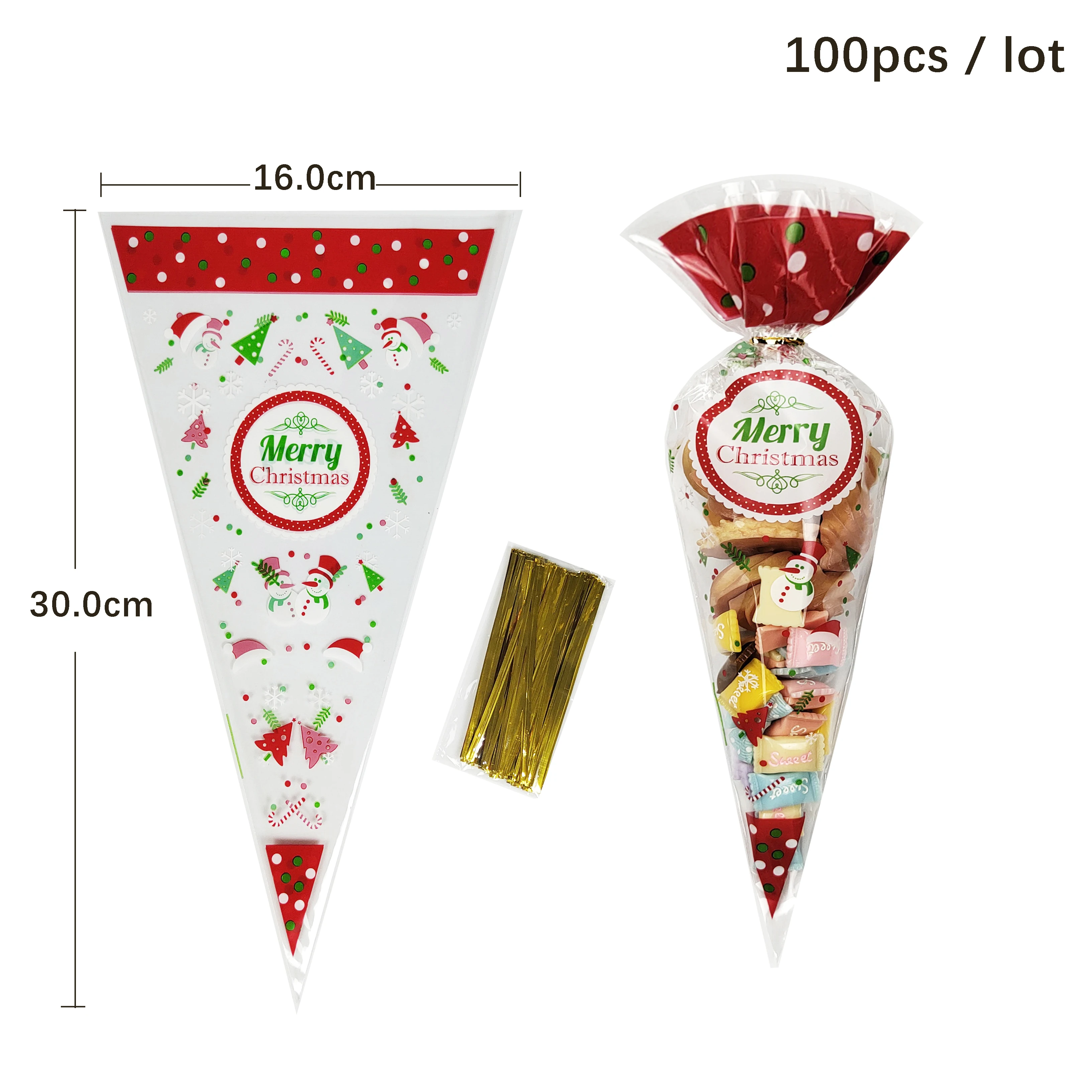 50/100 Stück Weihnachts-Süßigkeitenbeutel mit Weihnachtsmann- und Schneeflocken-Motiv, Plastik-Geschenkbeutel für Weihnachtsfeier-Dekoration 2026 – Detail 4