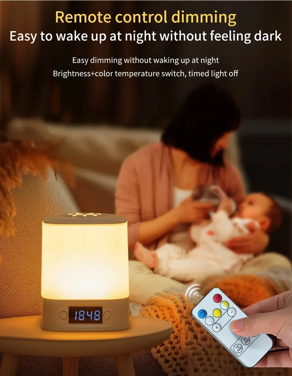 Rechargeable Led Night Light with Time Display USB-Powered Adjustable Brightness Bedside Lamp for Baby Nursery Reading Bedroom