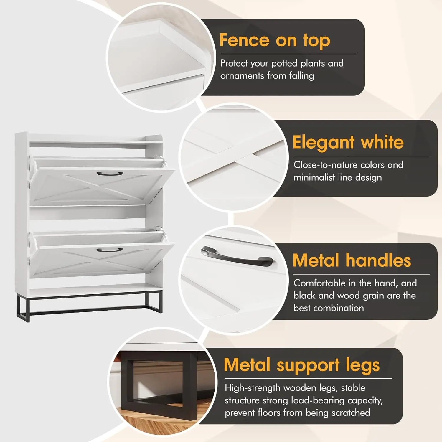 Shoe Cabinet with 2 Flip Drawers, Freestanding Shoe Cabinet Organizer with Metal Legs, Shoes Storage Cabinet for Entryway