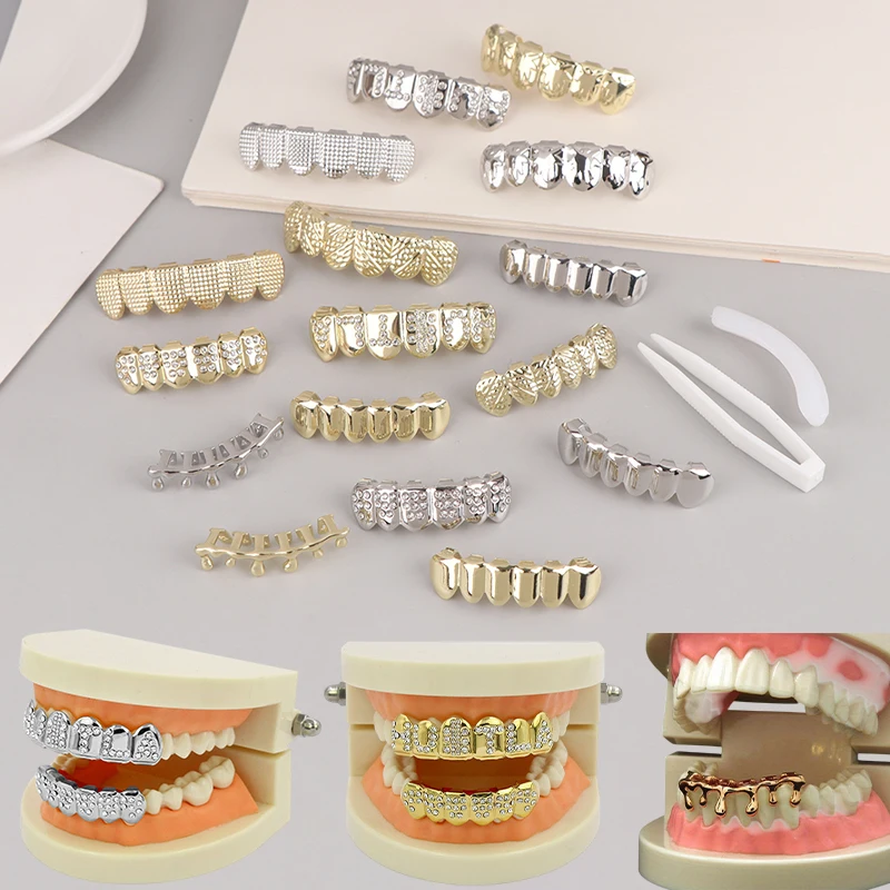 Zähne Grillz Set Für Unisex Oben Unten Mund Gold Silber Farbe Zähne Grills Zahn Kappe Abnehmbare Dental Mode Schmuck – Detail 1