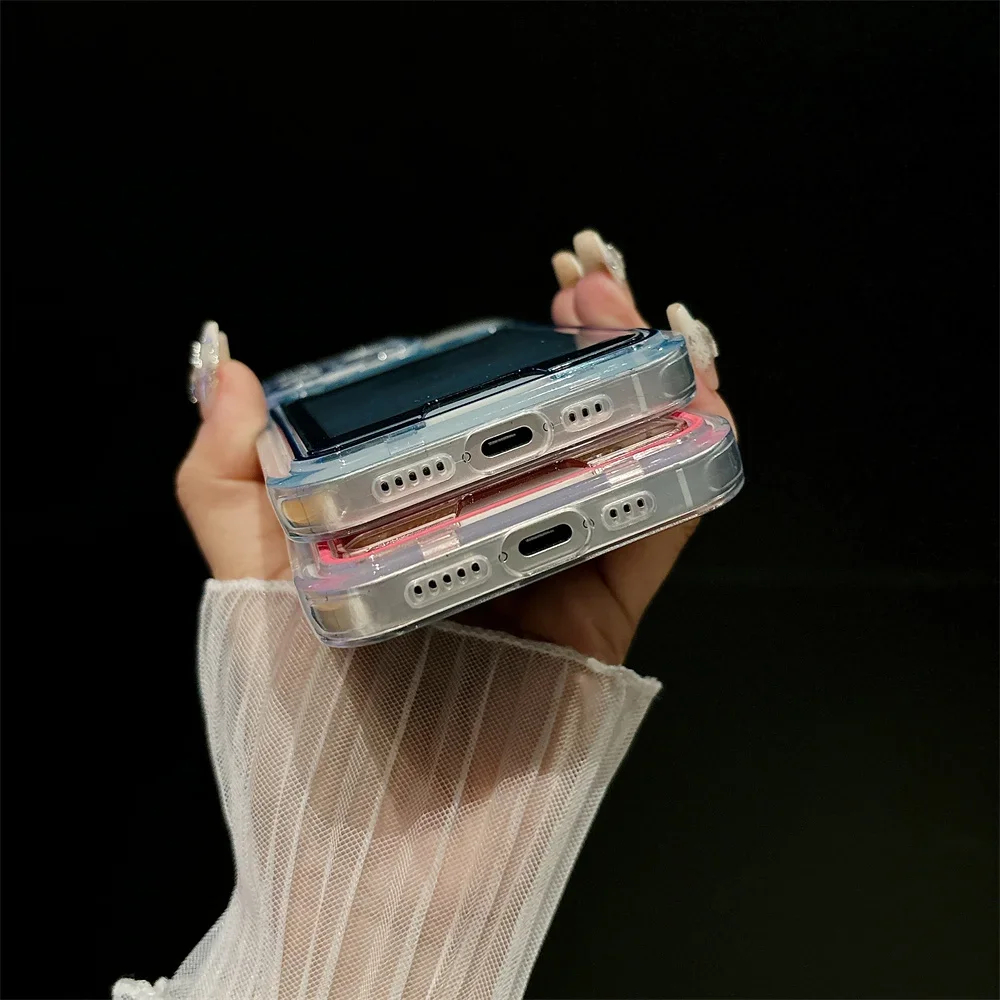 Transparent Card Holder Slot Case for iPhone 16 15 14 Pro Max Plus 11 12 13 Wallet Candy Color Contrast Clear Soft TPU Cover 4