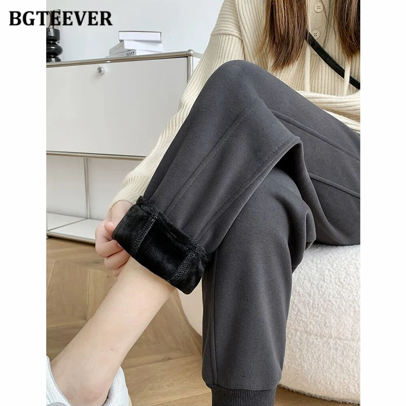 

BGTEEVER Casual Thicken Velevt Sweatpants for Women Casual Elastic Waist Drawstring Ladies Harem Pants Autumn Autumn