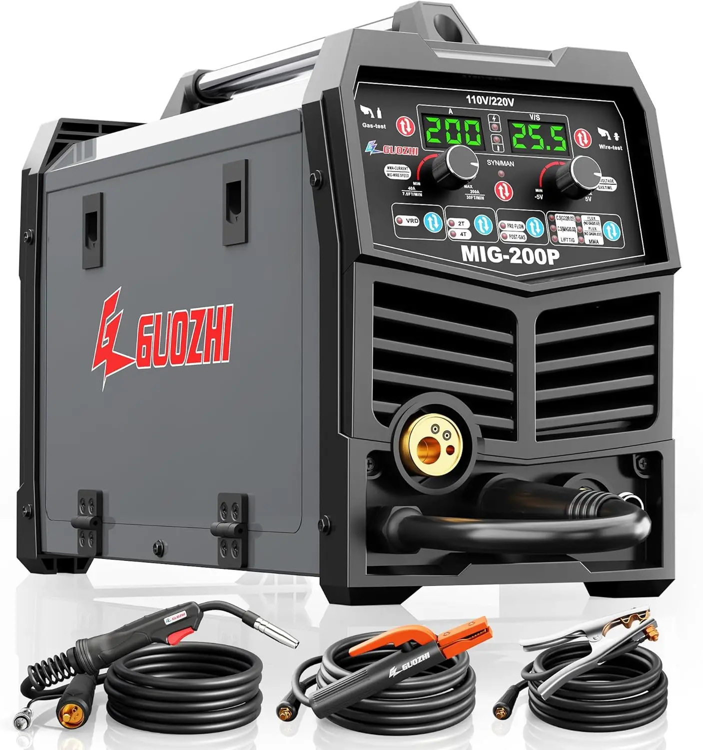 200A 7 in 1 Gas MIG/MAG/Gasless Flux Core MIG/Lift TIG/Stick/Spot Welding/Spool Gun Multi-Process Dual Voltage MIG Welder