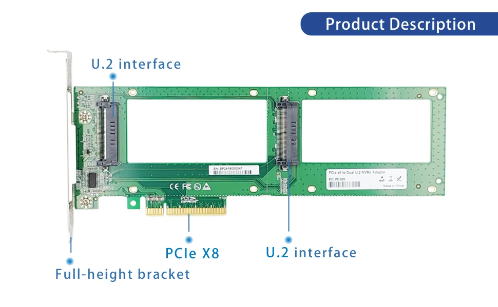 PCI Express 4.0 Gen4 X8 auf 2X U.2 SFF-8639 U.2 SSD NVMe-Karte – Detail 2