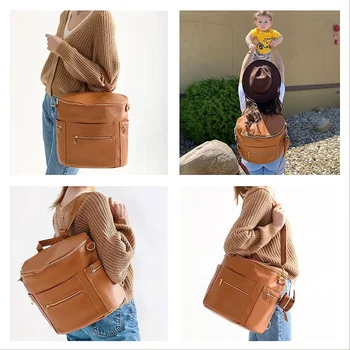 Nuova Borsa Moda per Mamme in Pelle PU, Zaino Fasciatoio con Materassino Cambio, Organizer per Neonati, Borsa per Pannolini, Zaino per Mamma e Papà