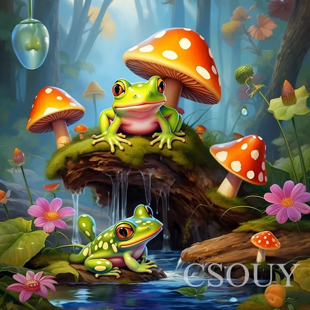 

Crystal Full Square AB Diy Diamond Painting Cross Stitch Tree Frog Mushroom Crystal Mosaic Embroider Needlwork Rhinestones Home