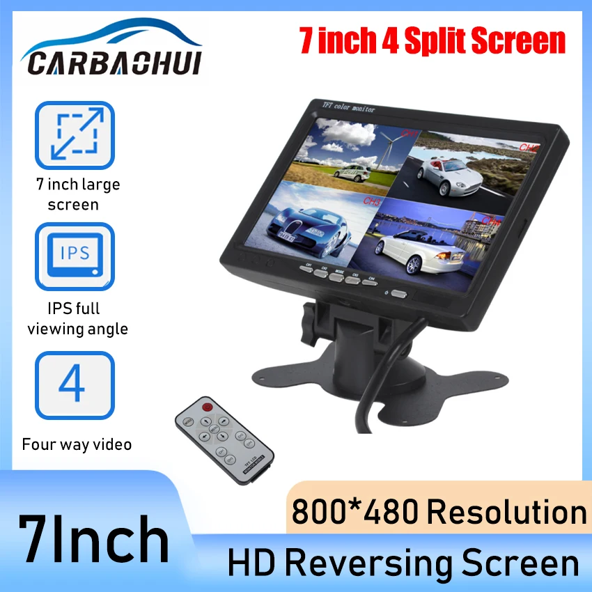

7 inch 4 Split Screen Car Headrest monitor 4 video inputs Use for Truck Bus Motorhome and CCTV Security PAL and NTSC System