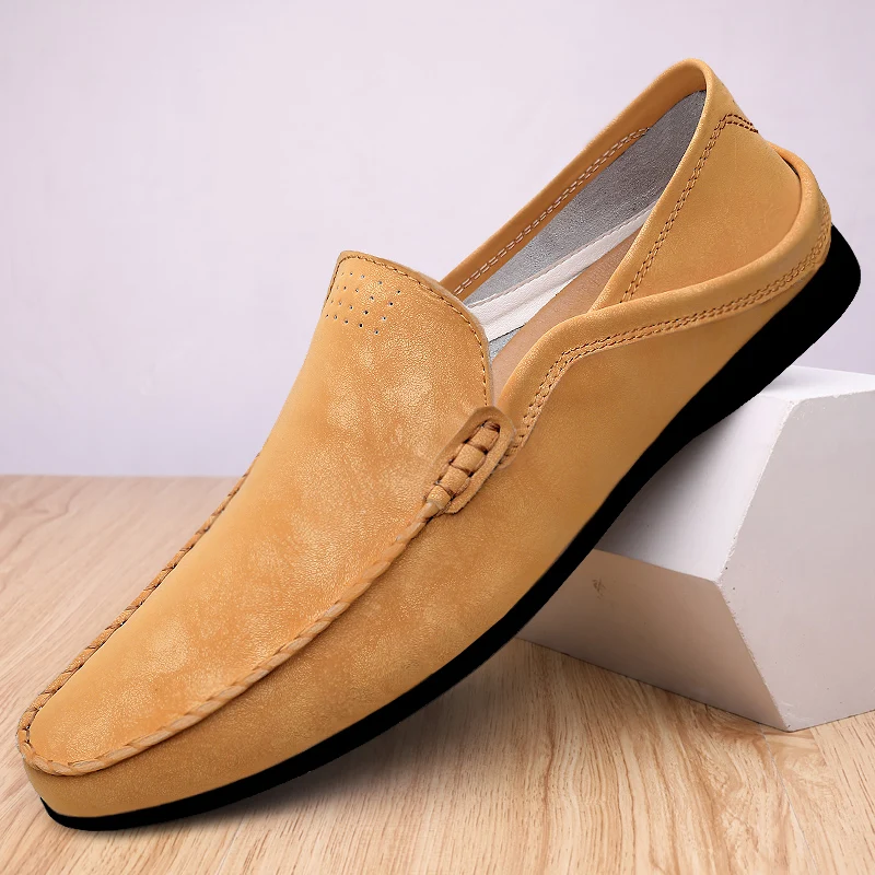 

Italian Brand Men's Suede Shoes Soft Soles Comfortable Loafers Outdoor Versatile Men's Flat Shoes Trendy Beige Color