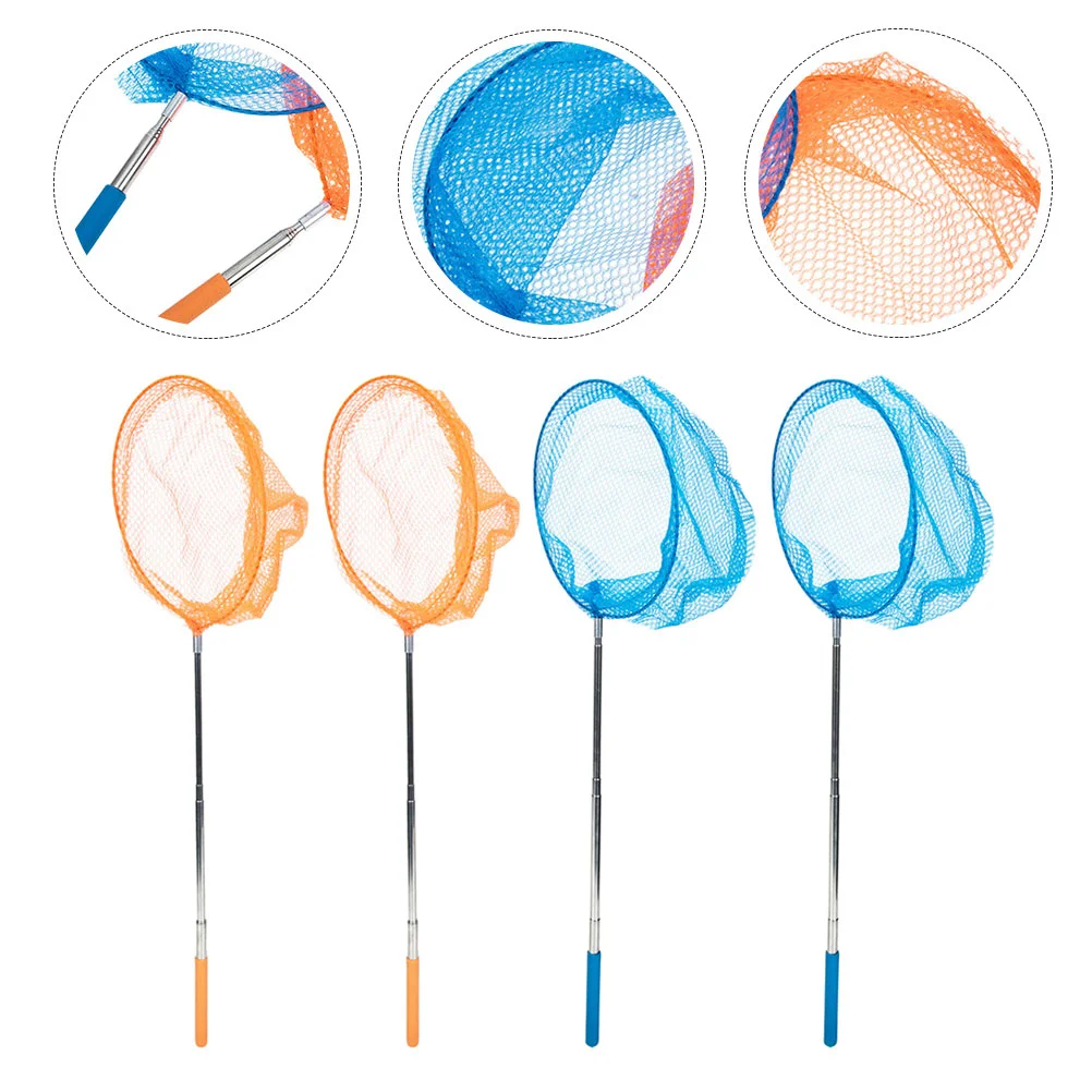 

4 Pcs Catch Fish Extendable Net Telescopic Toys for Kids Catchers Plastic Stainless Steel Small