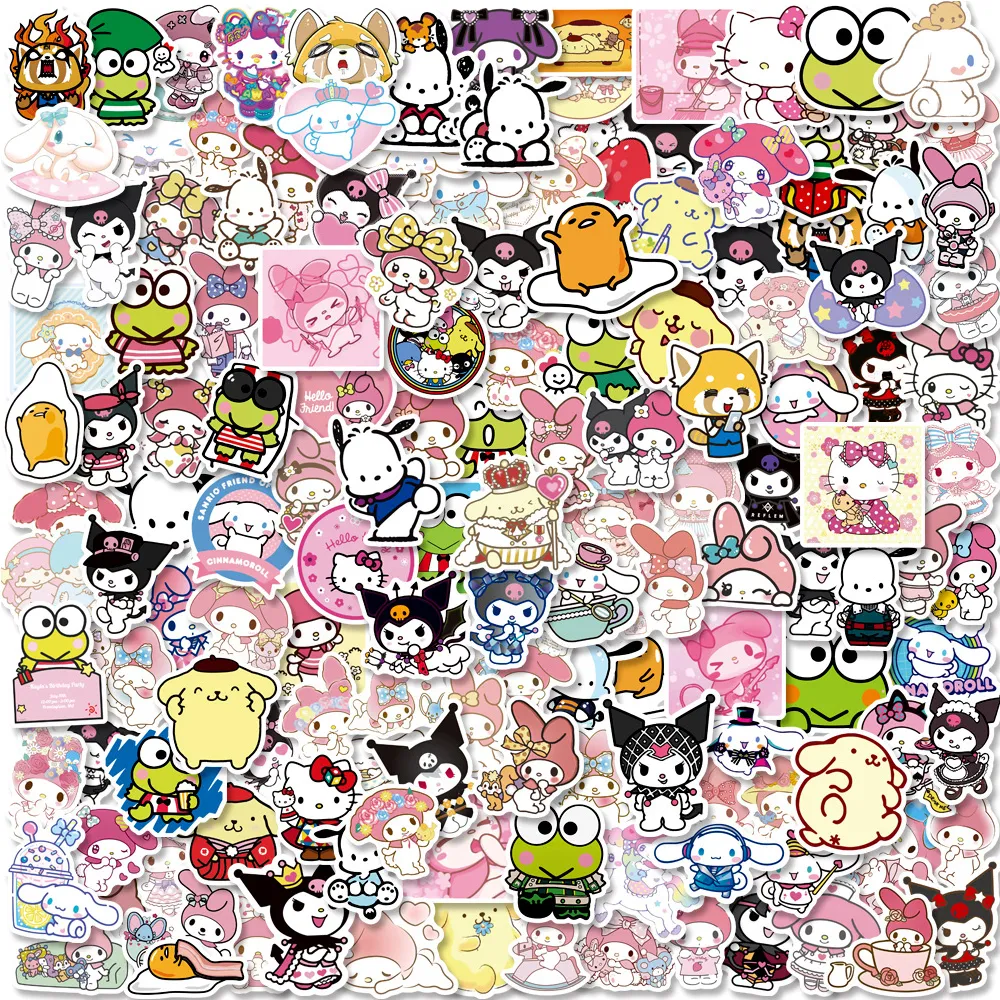 10/30/50/100/150pcs Kawaii Sanrio Stickers for Kids Toys Kuromi Hello Kitty Cartoon Decals Waterproof Cute Decoration Sticker