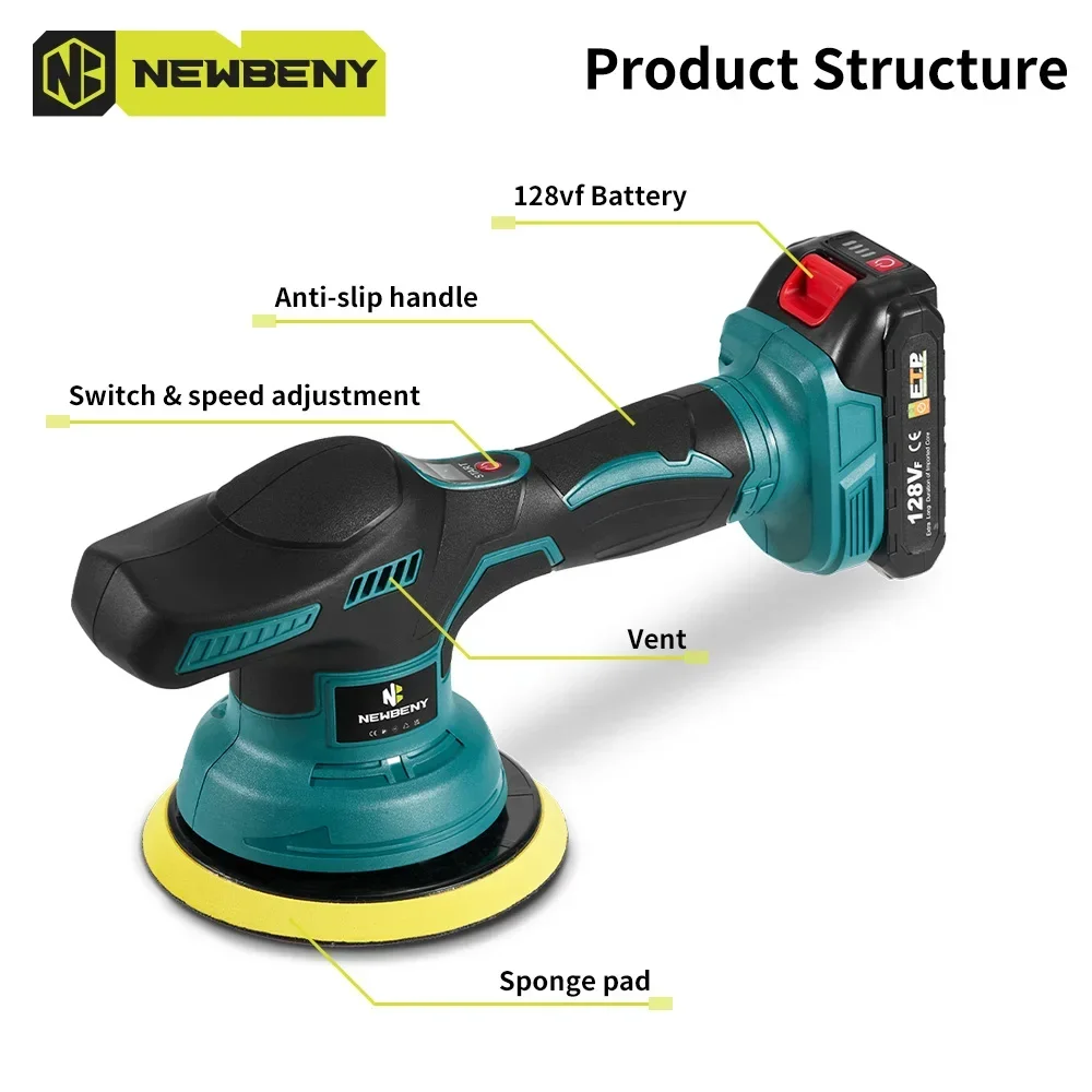 150mm Electric Car Polisher Cordless 8 Gear Adjustment Car Polishing Auto Waxing Rotary Tool For 21V 18V-21V Battery