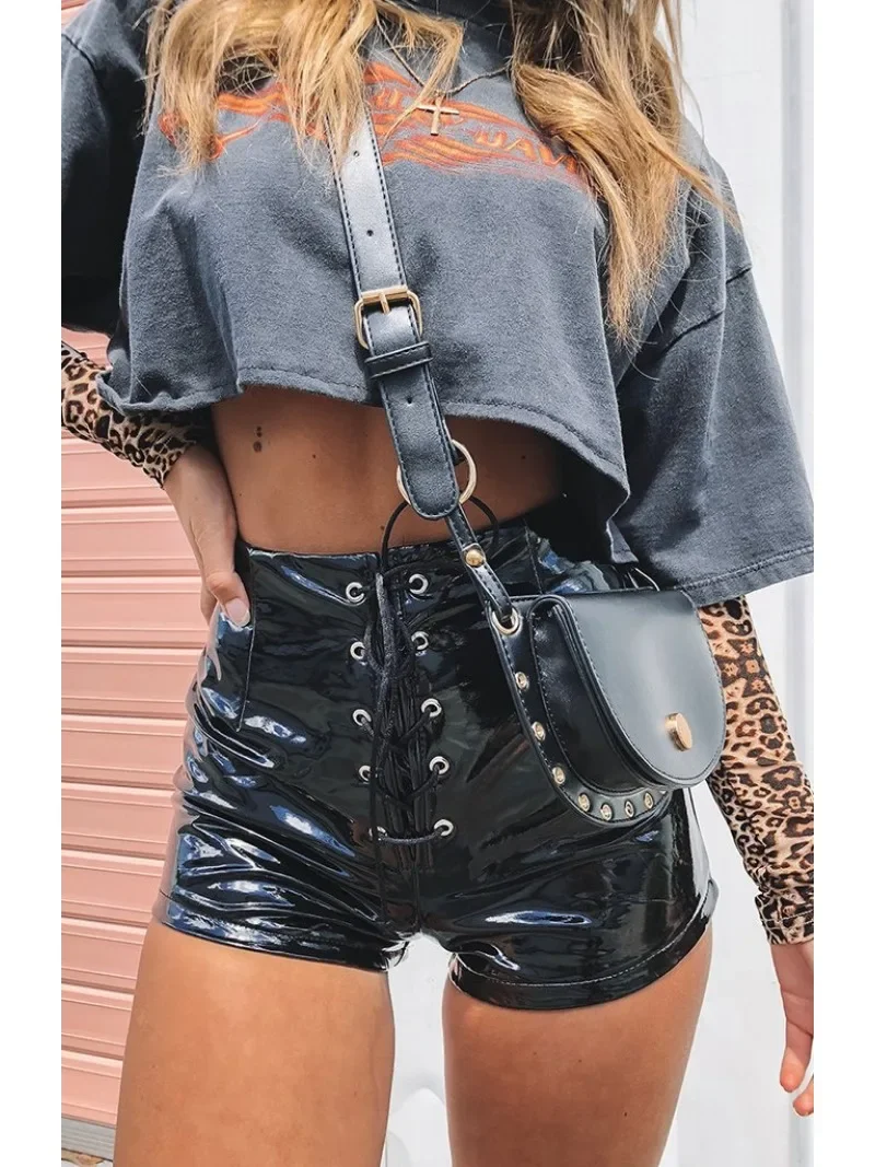 Sexy Porn Body Lingerie Women Pants Women's High Waisted PU Leather Pants Autumn Sexy Shorts Women Lingerie Catsuits
