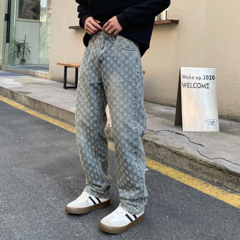 Fashion Vintage Blue Jeans For Men Ripped Holes Straight Leg Loosen Pants New Male's Baggy Jeans 3